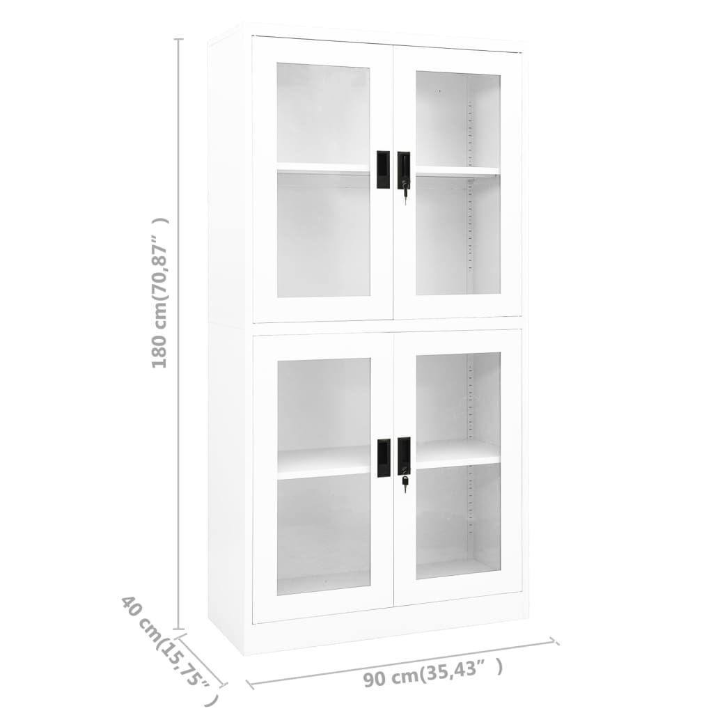 vidaXL Ντουλάπα Γραφείου Λευκή 90 x 40 x 180 εκ Ατσάλι / Ψημένο Γυαλί