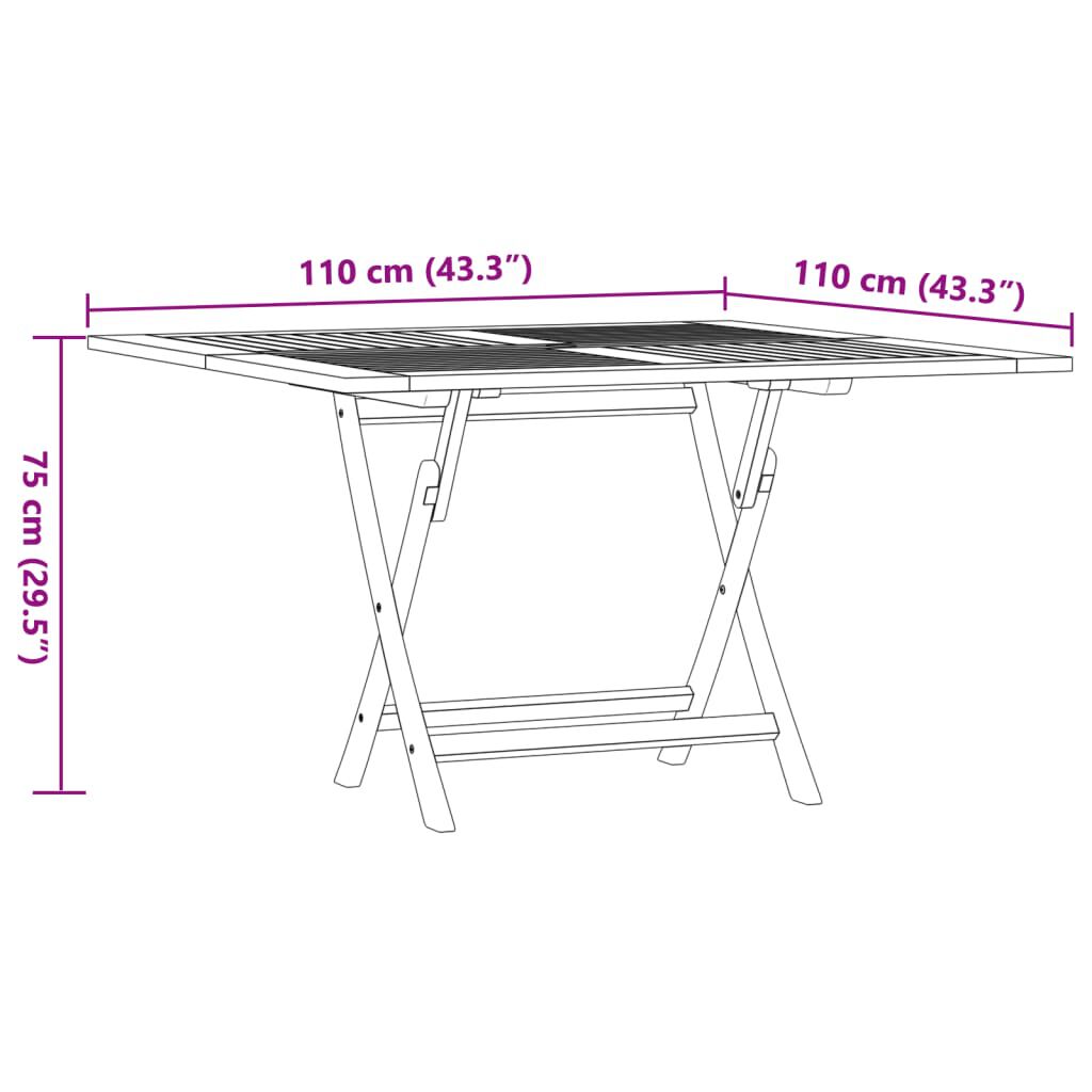 vidaXL Τραπέζι Κήπου Πτυσσόμενο 110 x 110 x 75 εκ. Μασίφ Ξύλο Teak