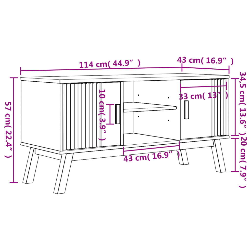 vidaXL Έπιπλο Τηλεόρασης OLDEN ΓκριΚαφέ 114x43x57εκ. Μασίφ Ξύλο Πεύκου