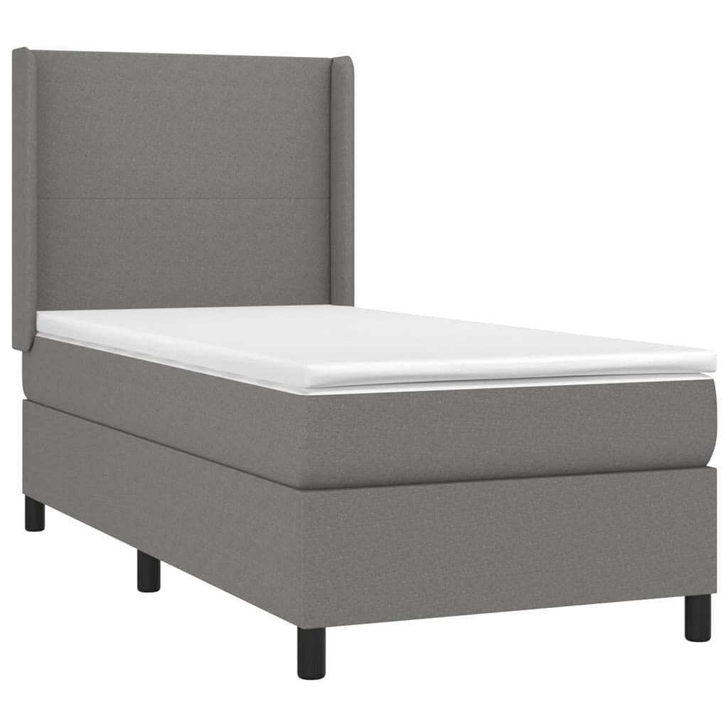 vidaXL Κρεβάτι Boxspring με Στρώμα Σκούρο Γκρι 90x190 εκ. Υφασμάτινο