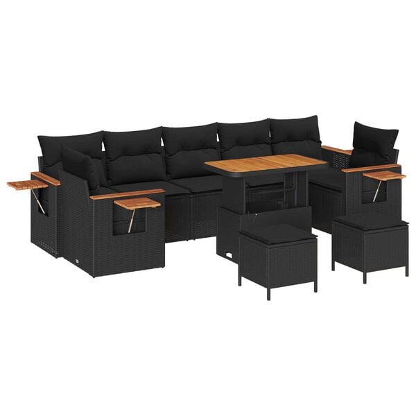 vidaXL Σετ Καναπέ Κήπου με μαξιλάρι 10 pcs Μαύρο 90 x 55 x 71 cm