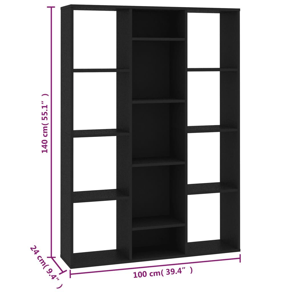 vidaXL Διαχωριστικό/Βιβλιοθήκη Μαύρο 100x24x140 εκ. από Επεξ. Ξύλο