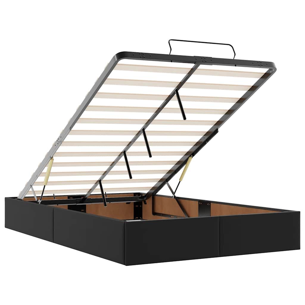 vidaXL Οθωμανικό κρεβάτι με στρώματα & LEDs Μαύρο Faux Leather