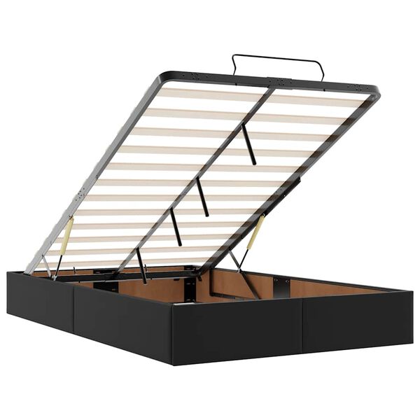 vidaXL Οθωμανικό κρεβάτι με στρώματα & LEDs Μαύρο Faux Leather