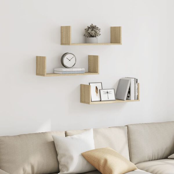 vidaXL Ραφιέρες Τοίχου 3 τεμ. Sonoma Δρυς 58x18x18 εκ. από Επεξ. Ξύλο
