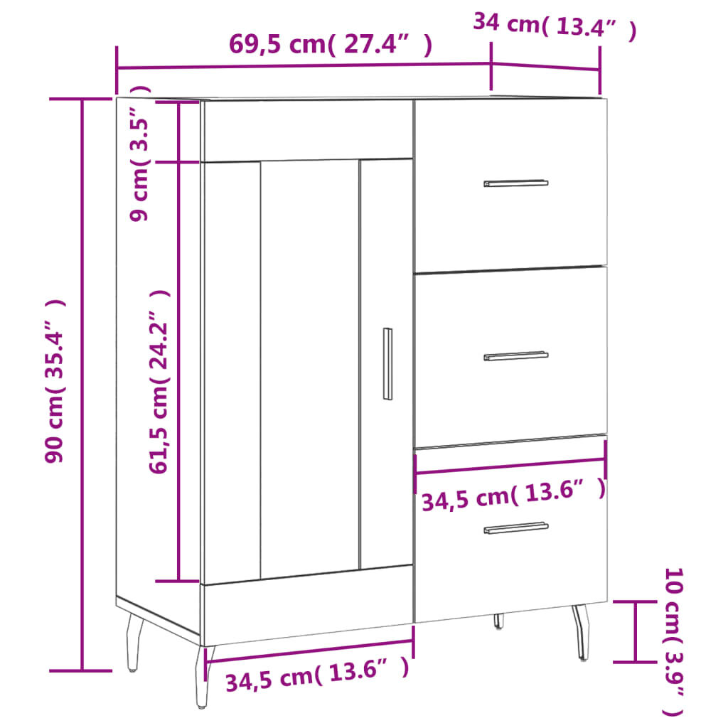 vidaXL Ντουλάπι Γυαλιστερό Λευκό 69,5x34x90 εκ. Επεξεργασμένο Ξύλο