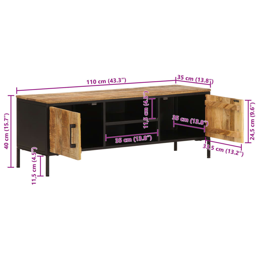 vidaXL Έπιπλο Τηλεόρασης 110x35x40 εκ. Ακατέργαστο Μασίφ Ξύλο Μάνγκο