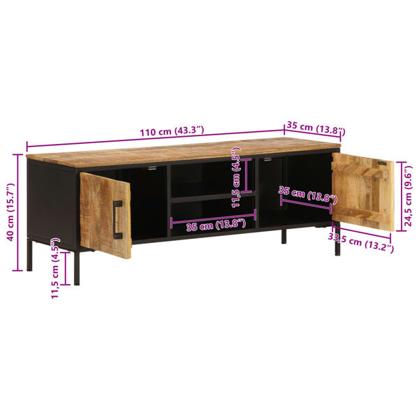 vidaXL Έπιπλο Τηλεόρασης 110x35x40 εκ. Ακατέργαστο Μασίφ Ξύλο Μάνγκο