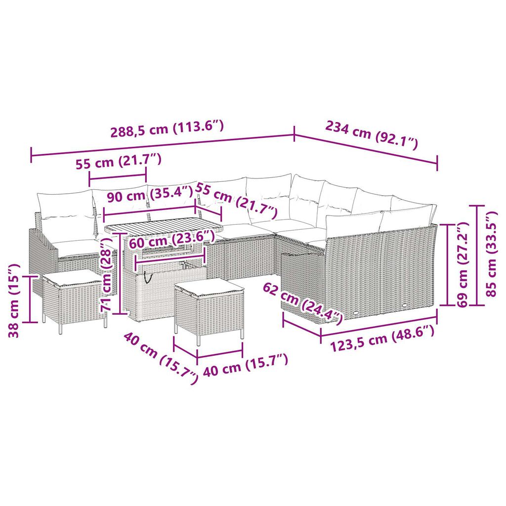 vidaXL Σετ Καναπέ Κήπου με μαξιλάρι 13 pcs Μπεζ Πολυ ράταν