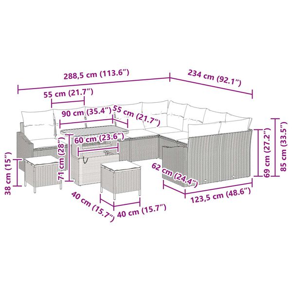 vidaXL Σετ Καναπέ Κήπου με μαξιλάρι 13 pcs Μπεζ Πολυ ράταν