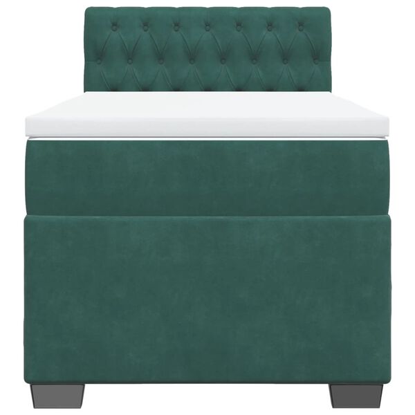 vidaXL Κρεβάτι Boxspring με Στρώμα Σκούρο Πράσινο 90x190 εκ. Βελούδινο