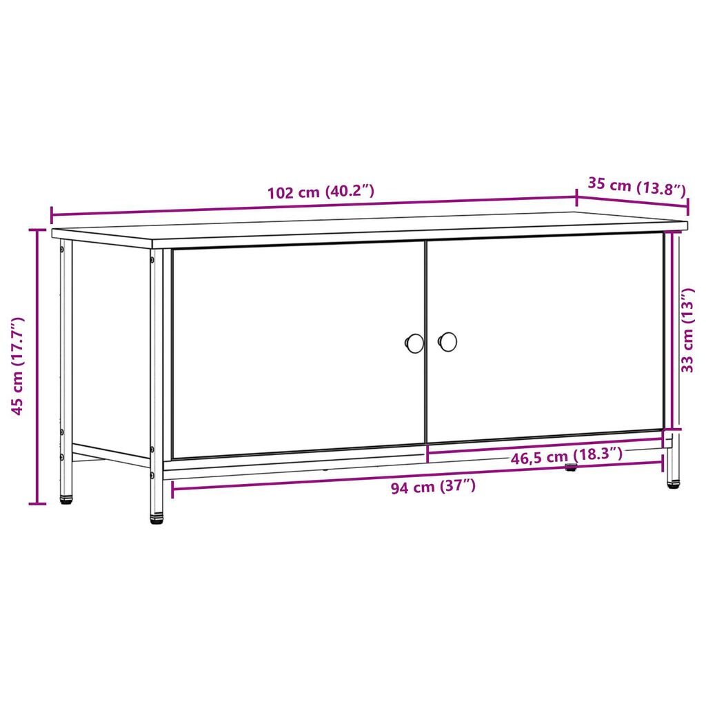 vidaXL TV Stand Μαύρης Δρυός Μαύρη δρυός Μοριοσανίδα, Μέταλλο