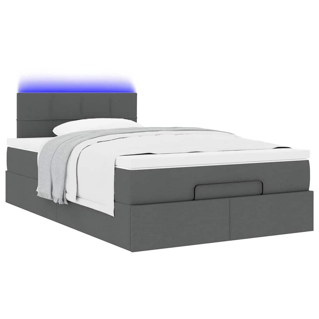 vidaXL Οθωμανικό κρεβάτι με στρώμα & LEDs Σκούρο γκρι 120x200cm Ύφασμα