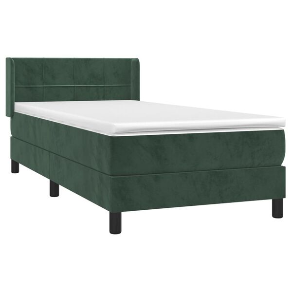 vidaXL Κρεβάτι Boxspring με Στρώμα Σκούρο Πράσινο 90x190 εκ. Βελούδινο