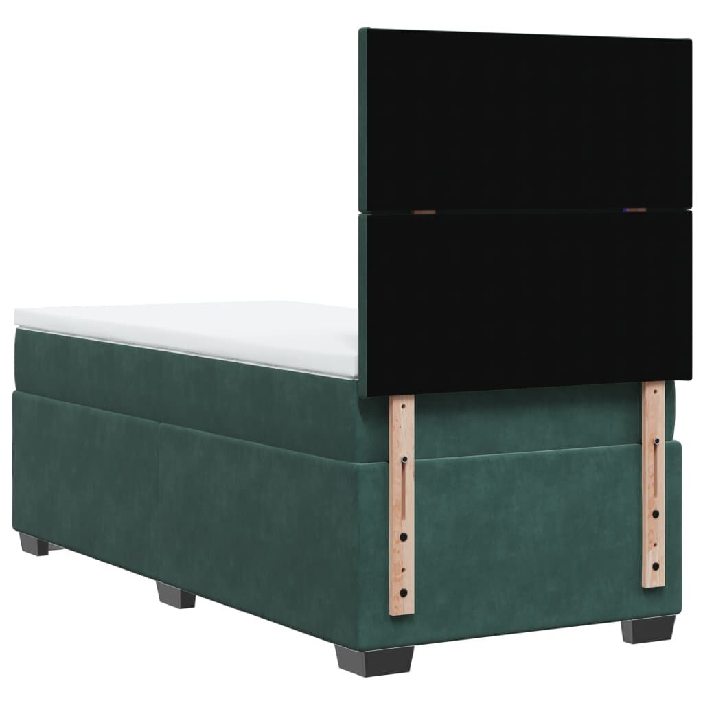 vidaXL Κρεβάτι Boxspring με Στρώμα Σκούρο Πράσινο 90x190 εκ. Βελούδινο