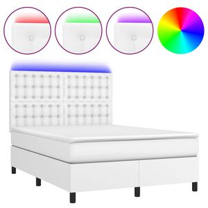 vidaXL Κρεβάτι Boxspring με Στρώμα & LED Λευκό 140x200 εκ. Συνθ. Δέρμα
