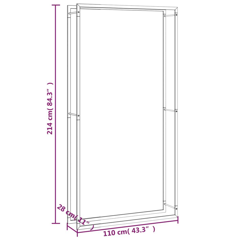 vidaXL Ραφιέρα Καυσόξυλων Ματ Μαύρο 110x28x214 εκ. Ατσάλι