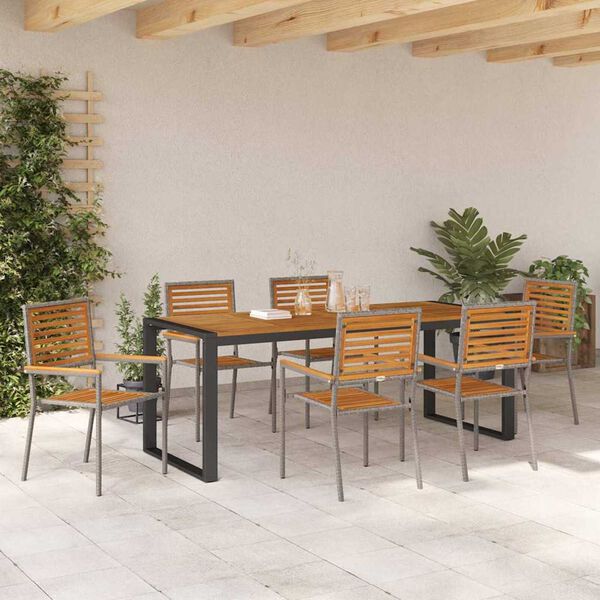 vidaXL Σέτ φαγητού για κήπο 7 pcs Γκρι 200 x 80 x 75 cm