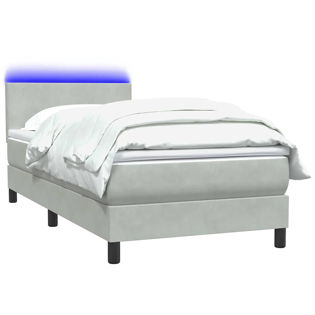 vidaXL Box Spring κρεβάτι με στρώμα ανοιχτό γκρι 90x210 cm Βελούδινο