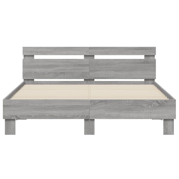vidaXL Πλαίσιο Κρεβατιού με Κεφαλάρι/LED Γκρι Sonoma 140x190 εκ.