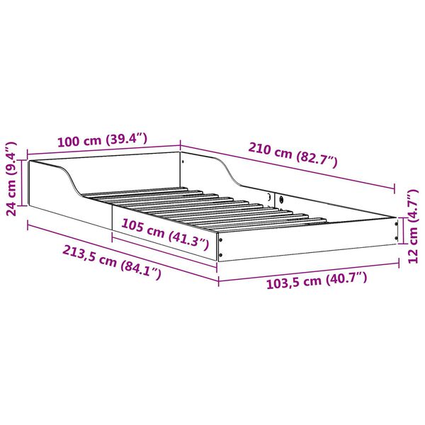 vidaXL Σκελετός Κρεβατιού Λευκό 100 x 210 cm Μασίφ ξύλο πεύκου