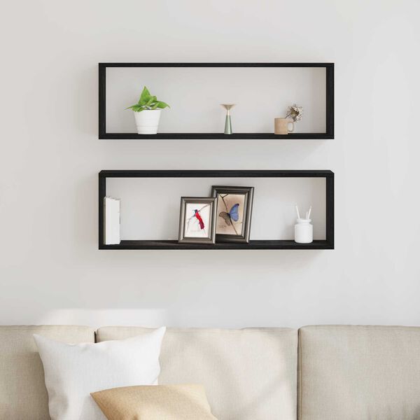 vidaXL Ράφια Τοίχου - Σετ 2, Μαύρη Δρυς, 80x15x26 εκ, Κατασκευασμένα από Επεξεργασμένο Ξύλο