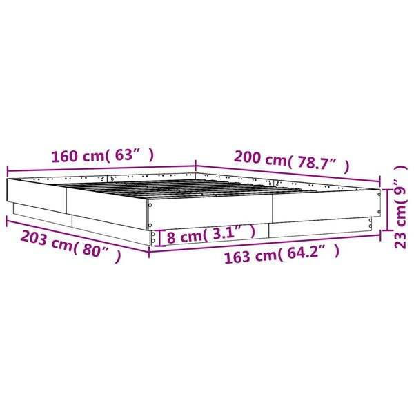 vidaXL Πλαίσιο Κρεβατιού με LED Γκρι Σκυροδέματος 160x200 εκ.