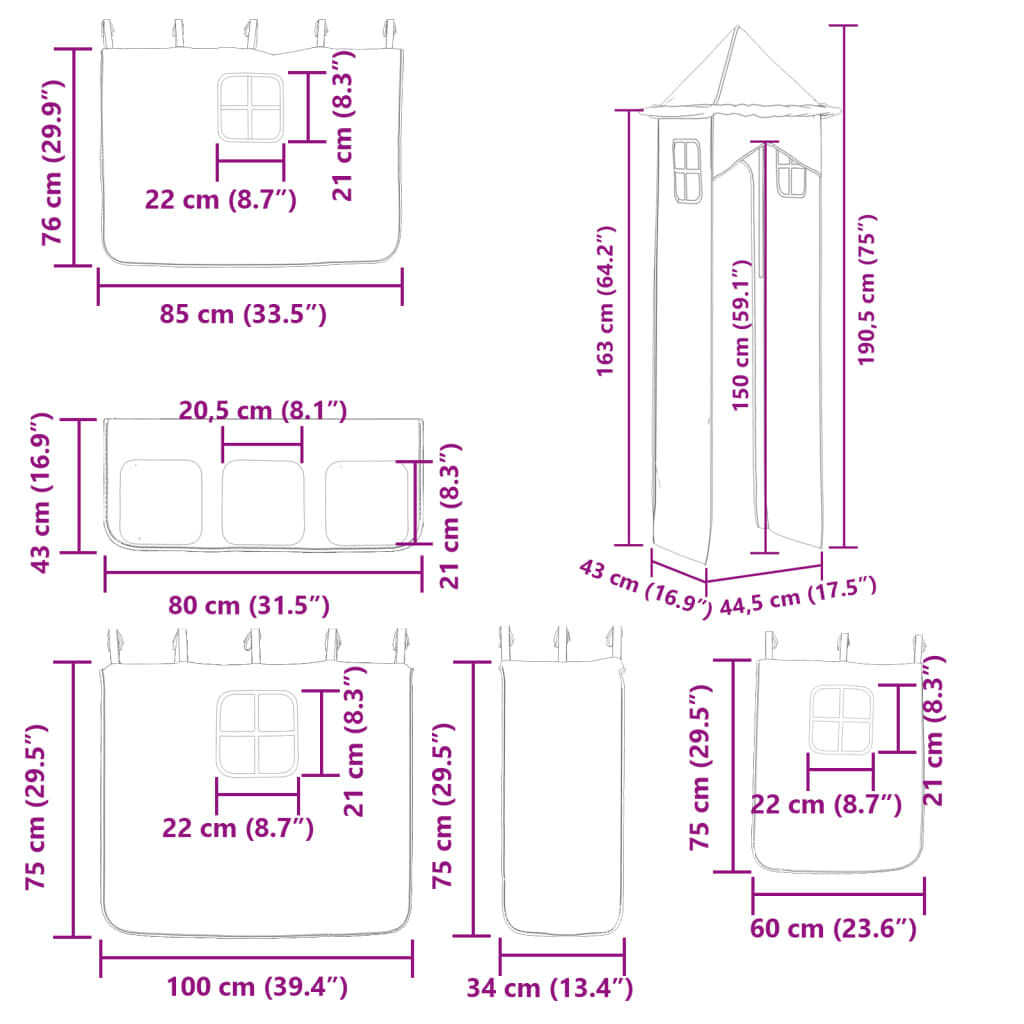 vidaXL Υπερυψ. Κρεβάτι με Πύργο Λευκό/Μαύρο 80x200 εκ. Μασίφ Πεύκο