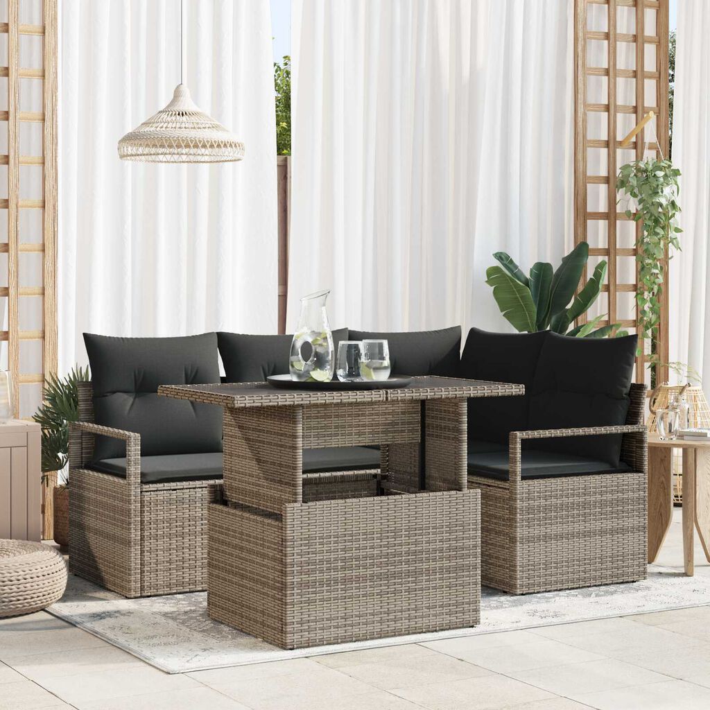 vidaXL Σετ Καναπέ Κήπου με αποθήκευση 5 pcs Γκρι Πολυ ράταν