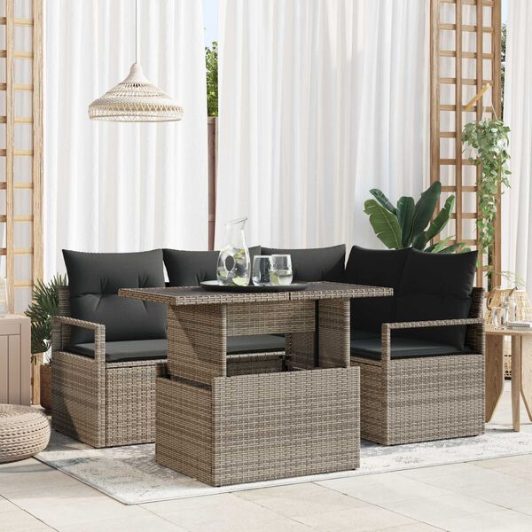 vidaXL Σετ Καναπέ Κήπου με αποθήκευση 5 pcs Γκρι Πολυ ράταν