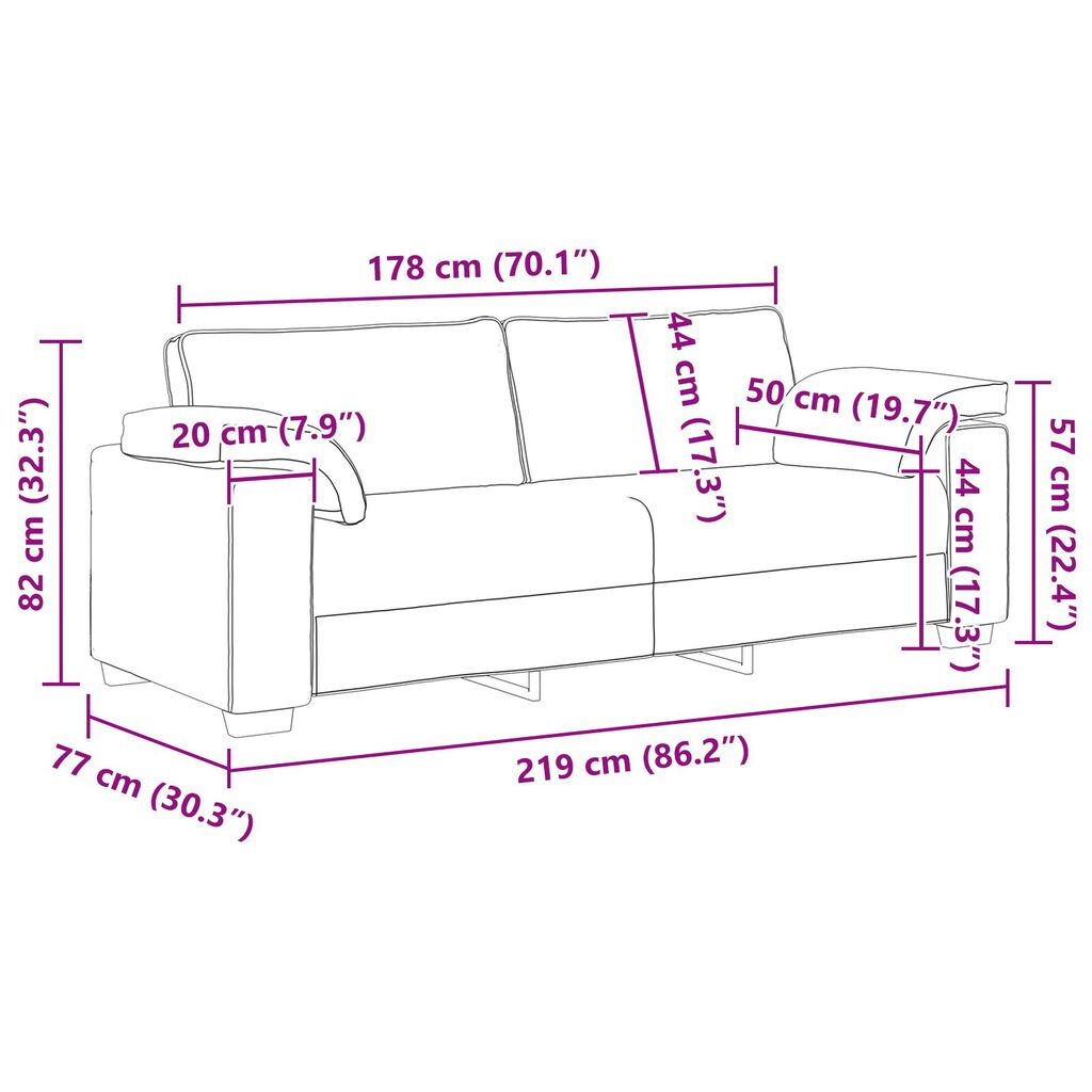 vidaXL Καναπές Τριών Θέσεων Σκούρο Γκρι 178 cm Υφάσματος