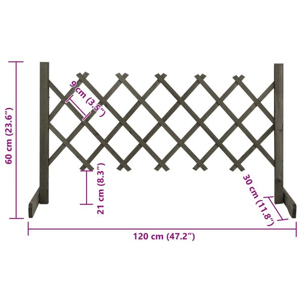vidaXL Καφασωτό Φράχτης Κήπου Γκρι 120x60 εκ. Μασίφ Ξύλο Ελάτης