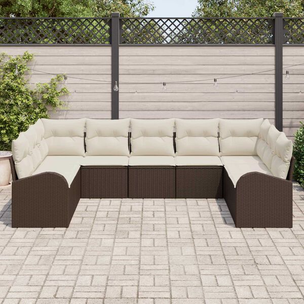 vidaXL Σετ Καναπέ Κήπου 9 pcs Καφέ Πολυ ράταν