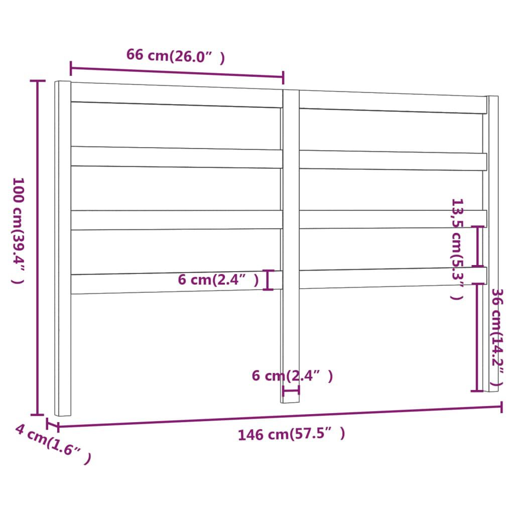 vidaXL Κεφαλάρι Κρεβατιού Μαύρο 146 x 4 x 100 εκ. Μασίφ Ξύλο Πεύκου