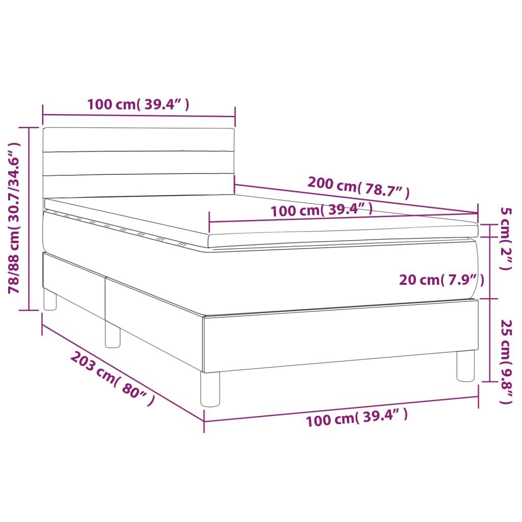 vidaXL Κρεβάτι Boxspring με Στρώμα & LED Σκ. Πράσινο 100x200εκ Βελούδο