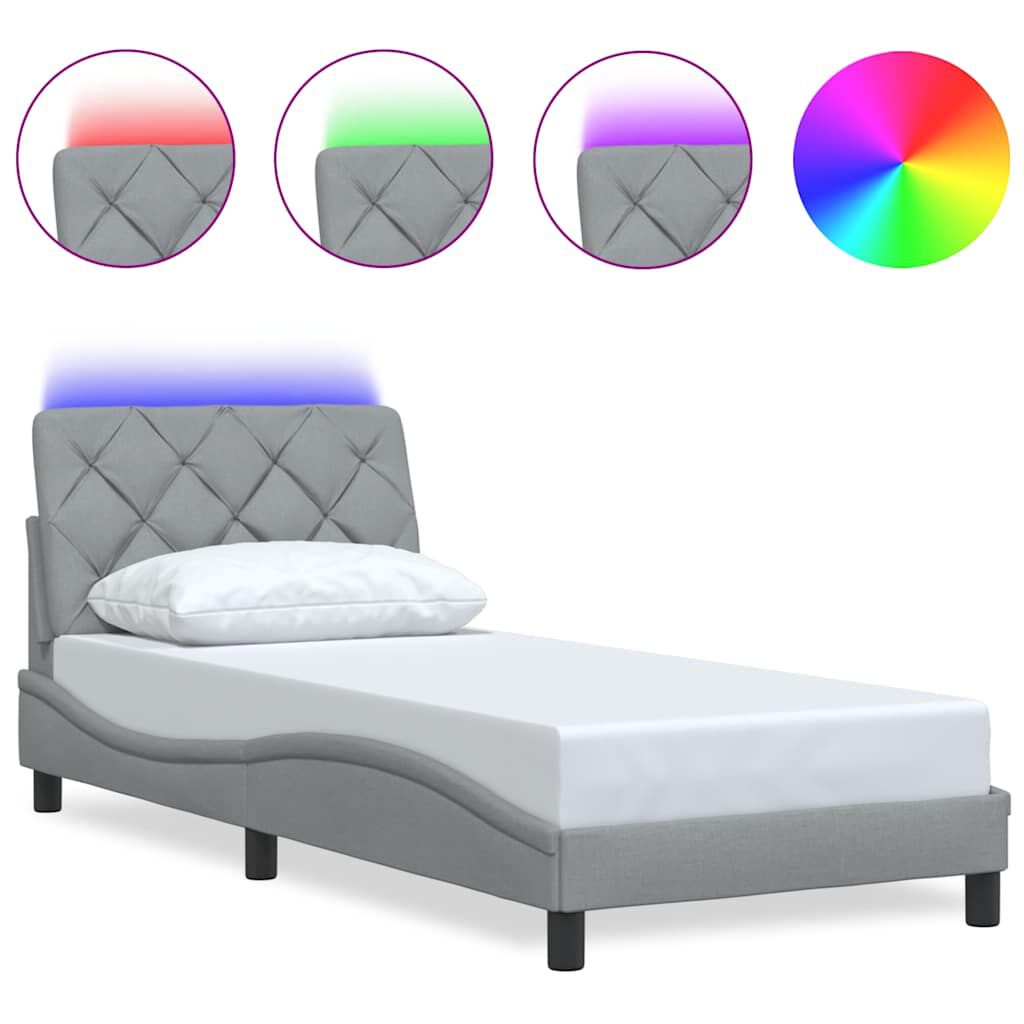 vidaXL Σκελετός Κρεβατιού με LED Χωρίς Στρώμα Αν. Γκρι 90x190 εκ.
