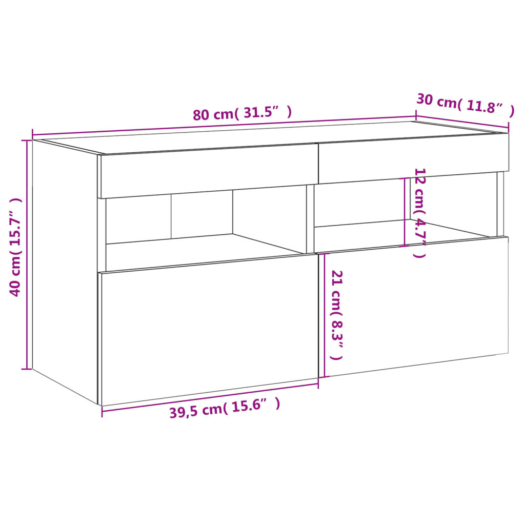 vidaXL Έπιπλο Τοίχου Τηλεόρασης με LED Γκρι Sonoma 80x30x40 εκ.