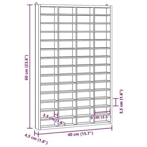 vidaXL Ξύλινη συλλεκτική βιτρίνα με 56 διαμερίσματα 40x4,5x60 εκ.