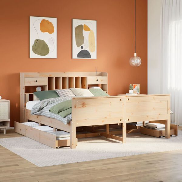 vidaXL Κρεβάτι Βιβλιοθήκη Χωρίς Στρώμα 150x200 εκ Μασίφ Ξύλο Πεύκου
