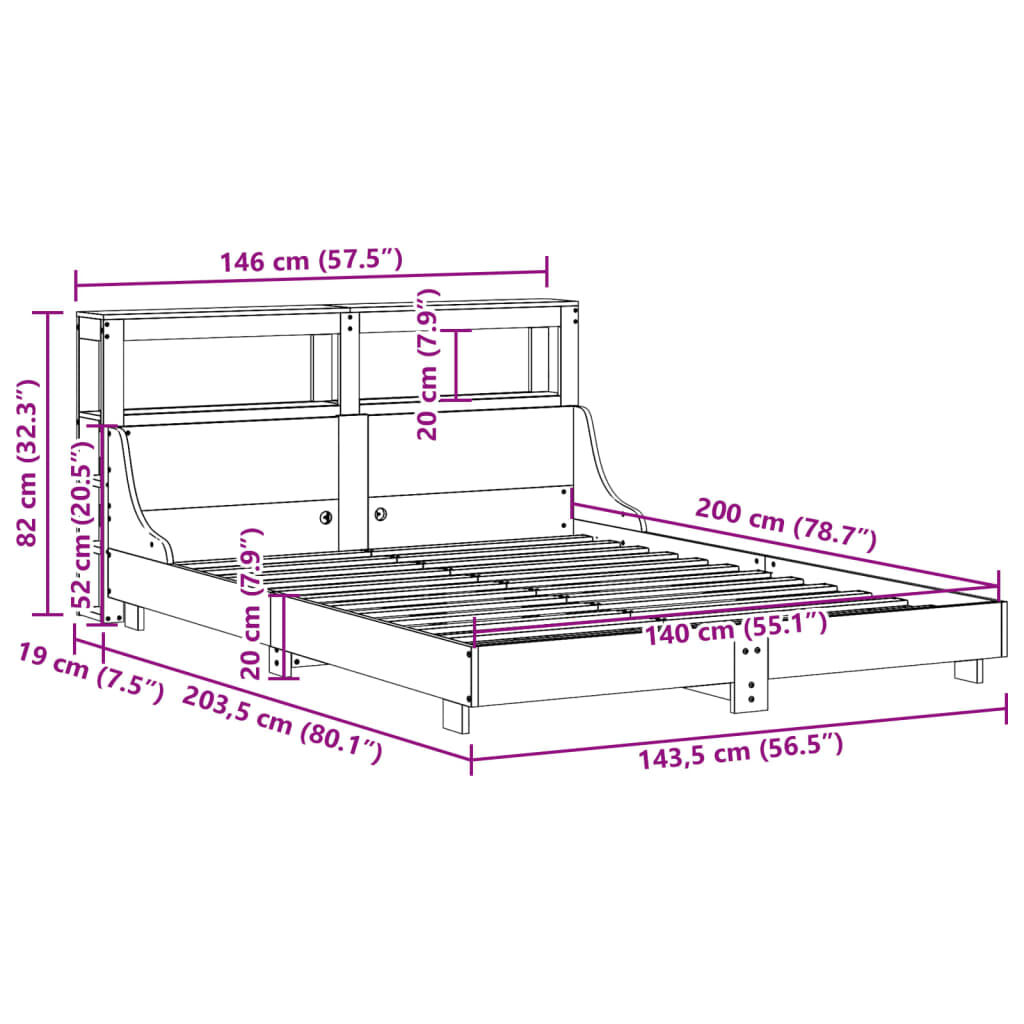vidaXL Σκελετός Κρεβατιού Χωρίς Στρώμα Καφέ 140x200 Μασίφ Ξύλο Πεύκου