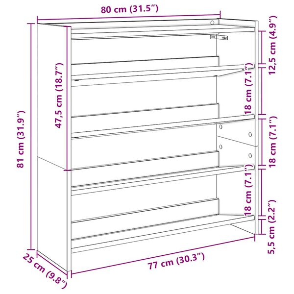 Ράφι παπουτσιών vidaXL Μαύρο 80x25x81 cm Κατασκευασμένο ξύλο