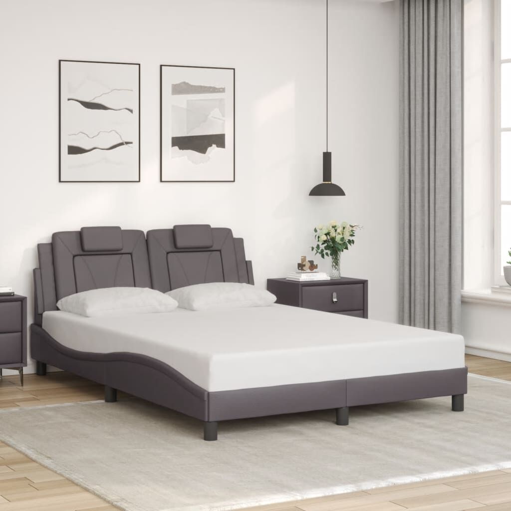 vidaXL Πλαίσιο Κρεβατιού με Κεφαλάρι Γκρι 140x200 εκ. Συνθετικό Δέρμα