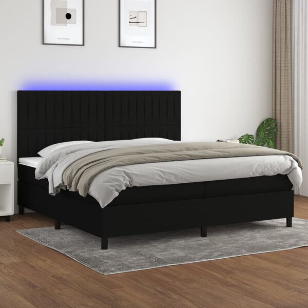 vidaXL &Kappa;&rho;&epsilon;&beta;ά&tau;&iota; Boxspring &mu;&epsilon; &Sigma;&tau;&rho;ώ&mu;&alpha; & LED &Mu;&alpha;ύ&rho;&omicron; 200x200 &epsilon;&kappa;. &Upsilon;&phi;&alpha;&sigma;&mu;ά&tau;&iota;&nu;&omicron;