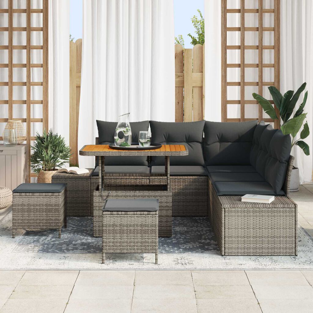 vidaXL Σετ Καναπέ Κήπου με μαξιλάρι 8 pcs Γκρι Πολυ ράταν