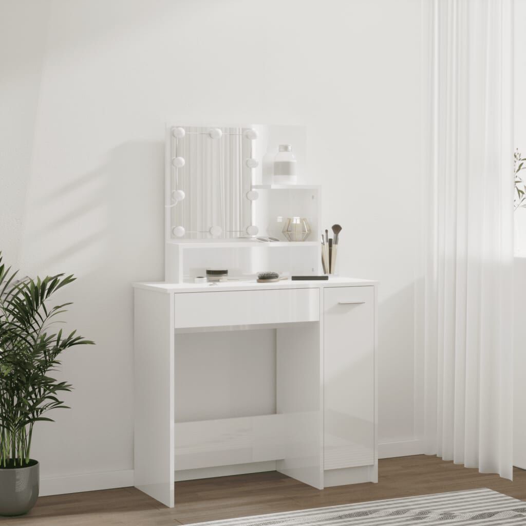 vidaXL Μπουντουάρ με LED Γυαλιστερό Λευκό 86,5x35x136 εκ.