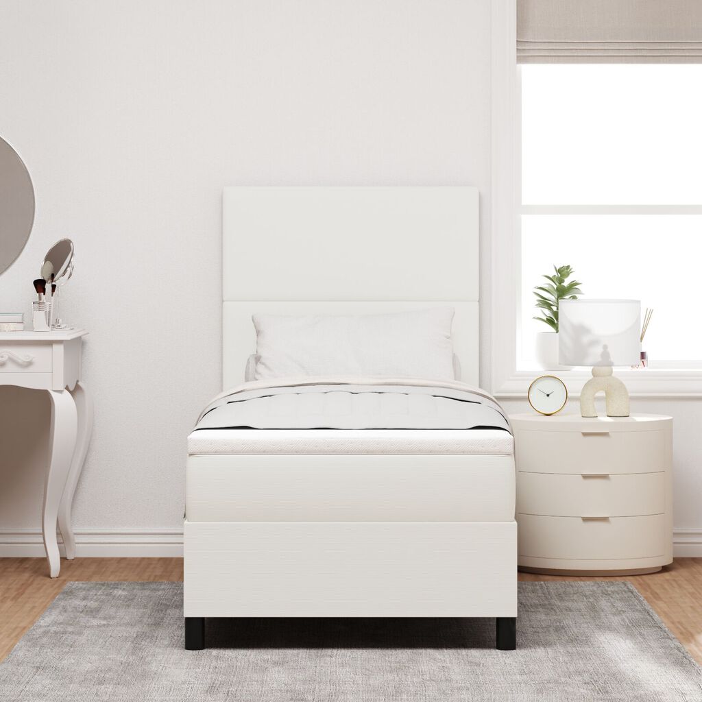 vidaXL Κρεβάτι Box Spring της με Στρώμα & LED Μπεζ 100x200 εκ. Ύφασμα Κορντούρας