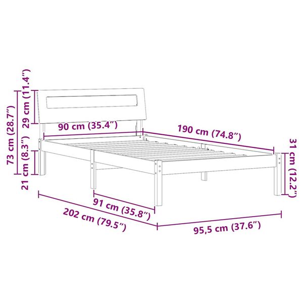vidaXL Σκελετός Κρεβατιού Λευκό 90 x 190 cm Μασίφ ξύλο πεύκου