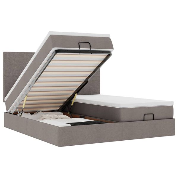 vidaXL Οθωμανικό κρεβάτι με στρώματα & LEDs Taupe 180x200cm ύφασμα