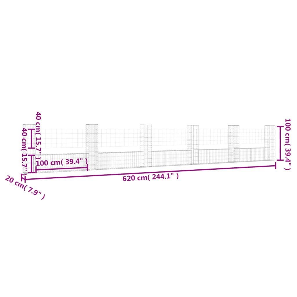vidaXL Συρματοκιβώτια Στύλοι σε U Σχήμα 6 τεμ. 620x20x100 εκ Σιδερένια