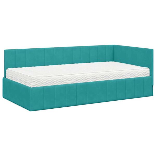 vidaXL Κρεβάτι Γωνίας με στρώμα Τιρκουάζ 100 x 200 cm Βελούδο